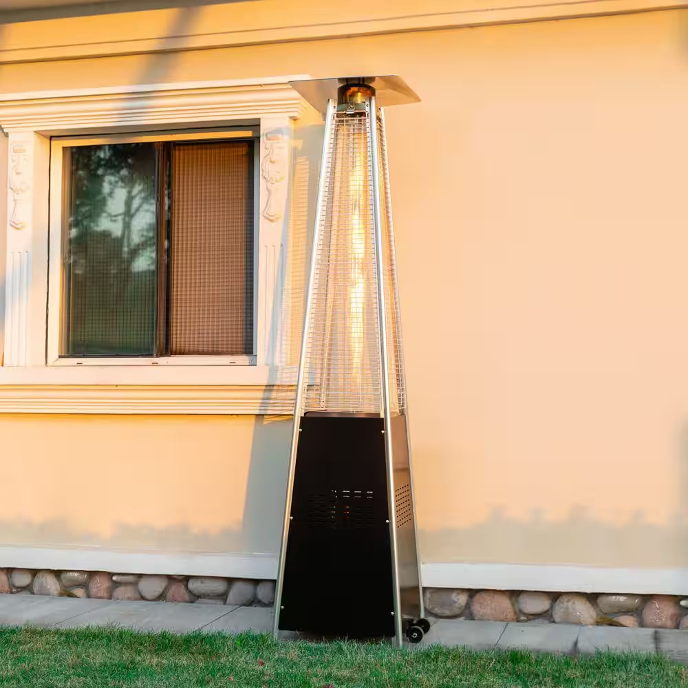 48,000 BTU Black Heat-Focusing Propane Gas Patio Heater with Wheels