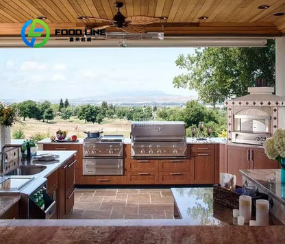 Customizable Outdoor Kitchen BBQ Island L-Shaped Full Kitchen Cabinets with Bar Natural Gas Full-Size Adjustable Height
